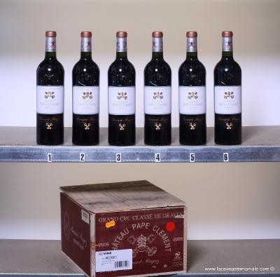 six bouteilles 75cl en caisse bois originale de Château Pape Clément 2009,Pessac-Léognan rouge